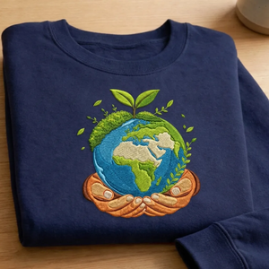 Embroidered Earth Day Sweatshirt, Eco Friendly Save The Planet