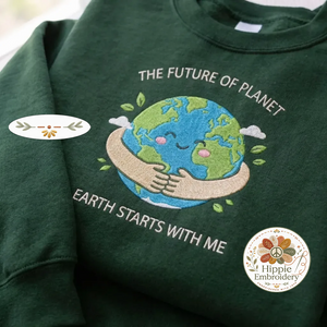 Embroidered Earth Day Sweatshirt, Save Planet Nature Lover Shirt