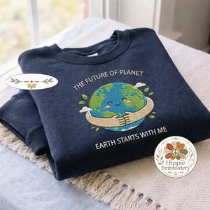 Embroidered Earth Day Sweatshirt, Save Planet Nature Lover Shirt