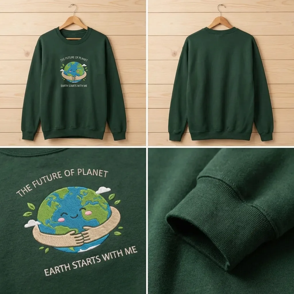 Embroidered Earth Day Sweatshirt, Save Planet Nature Lover Shirt