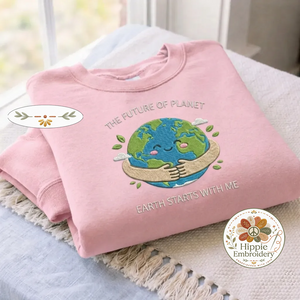 Embroidered Earth Day Sweatshirt, Save Planet Nature Lover Shirt