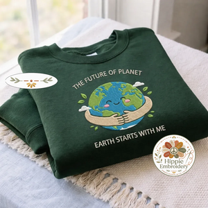 Embroidered Earth Day Sweatshirt, Save Planet Nature Lover Shirt