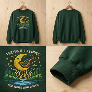 Embroidered Earth Has Music Sweatshirt, Moon Harp Pullover
