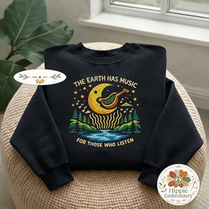 Embroidered Earth Has Music Sweatshirt, Moon Harp Pullover