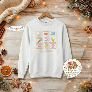 Embroidered Easter Stamp Sweatshirt, Rabbit & Chick Spring Top