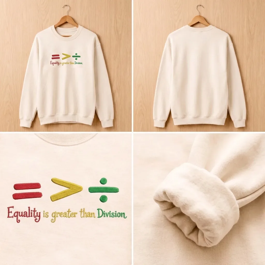 Embroidered Equality Greater Than Division Sweatshirt, Math Shirt