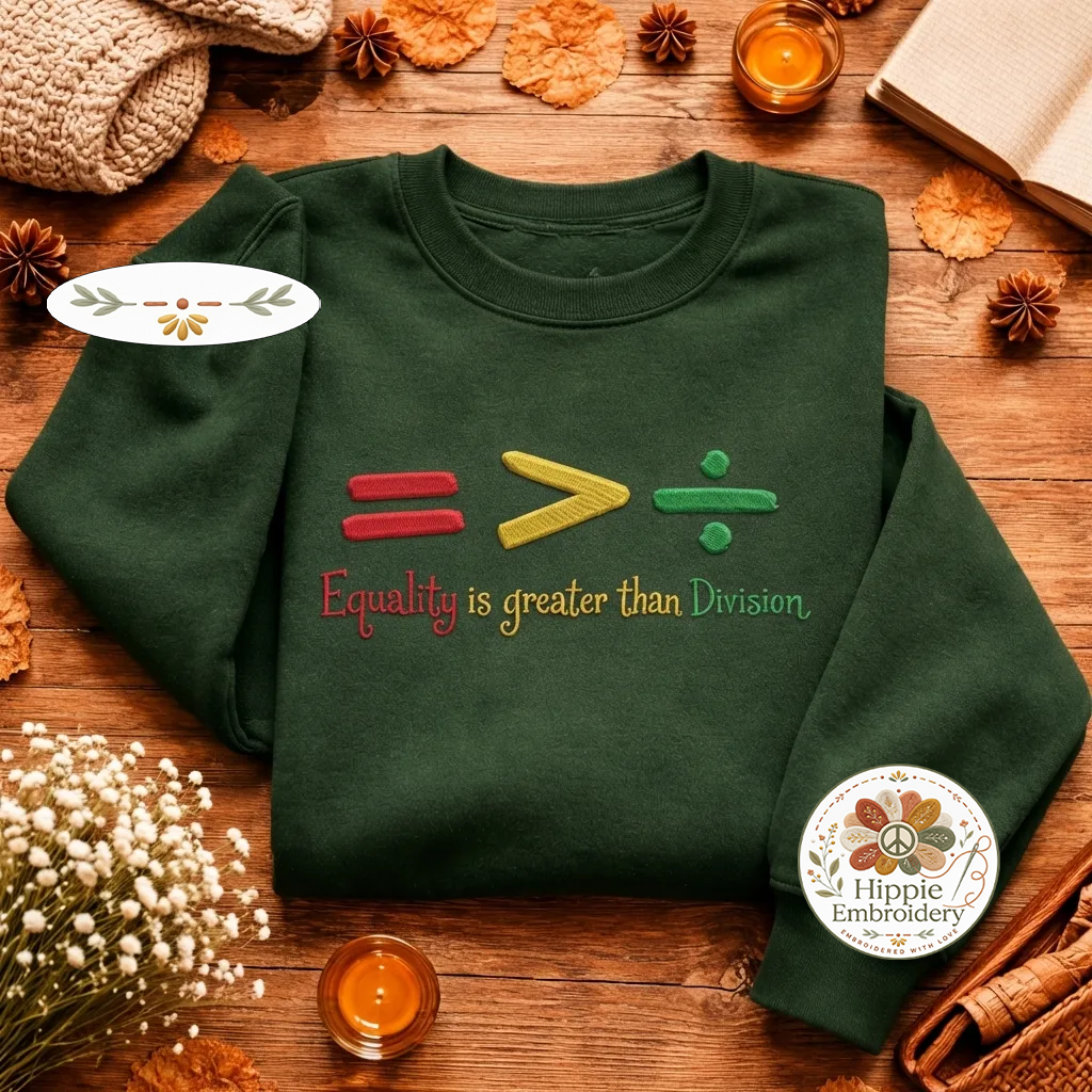 Embroidered Equality Greater Than Division Sweatshirt, Math Shirt