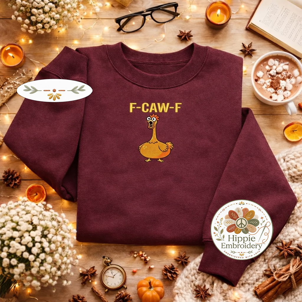 Embroidered F-CAW-F Chicken Sweatshirt, Funny Bird Pun Shirt