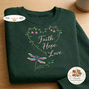 Embroidered Faith Hope Love Sweatshirt, Dragonfly Floral Crewneck