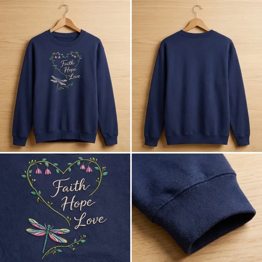 Embroidered Faith Hope Love Sweatshirt, Dragonfly Floral Crewneck