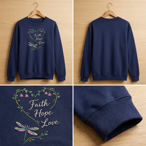 Embroidered Faith Hope Love Sweatshirt, Dragonfly Floral Crewneck