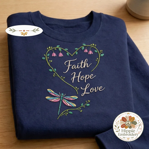 Embroidered Faith Hope Love Sweatshirt, Dragonfly Floral Crewneck