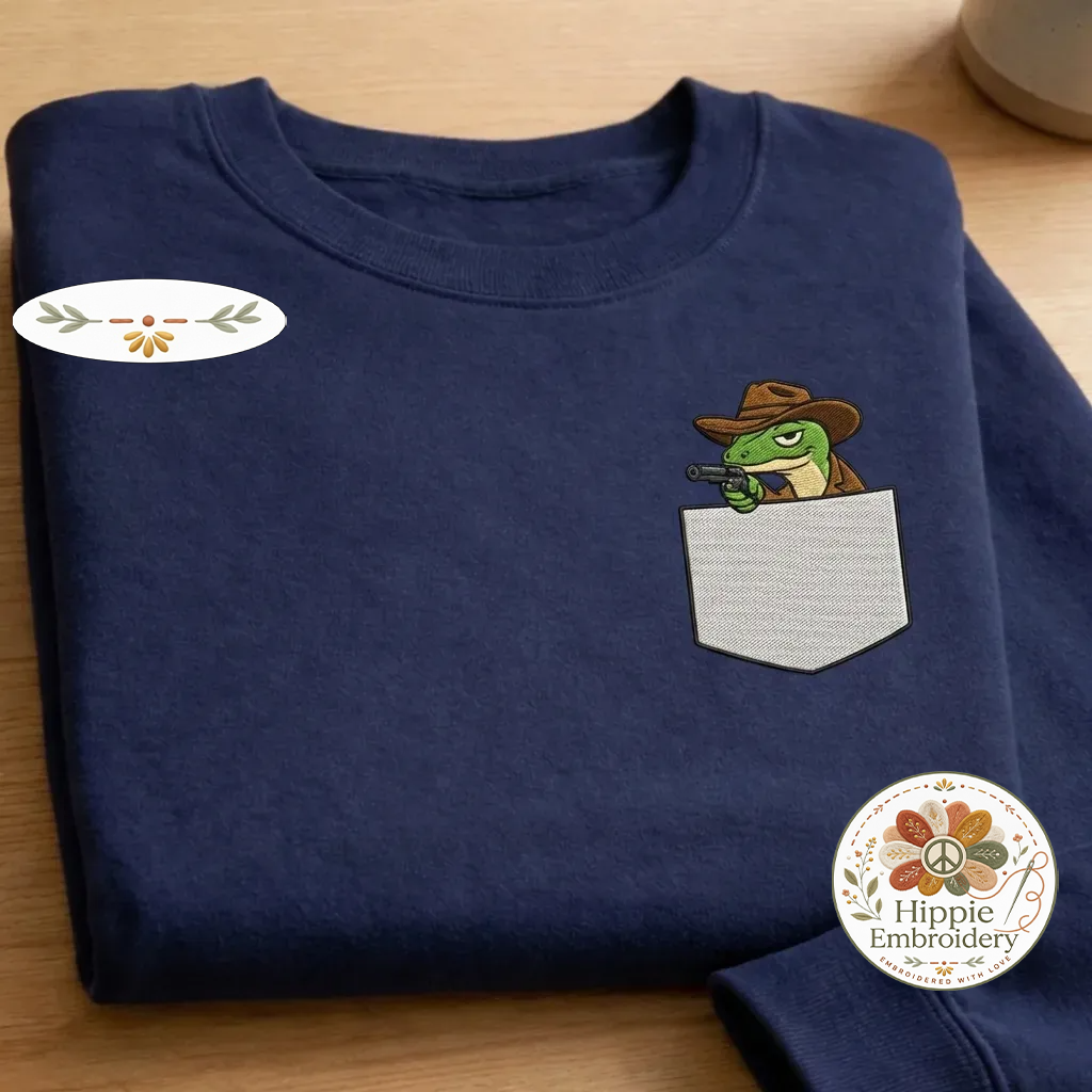 Embroidered Faux Pocket Cowboy Lizard Sweatshirt, Western Crewneck