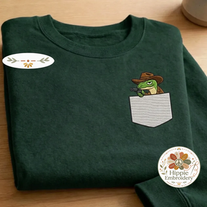 Embroidered Faux Pocket Cowboy Lizard Sweatshirt, Western Crewneck