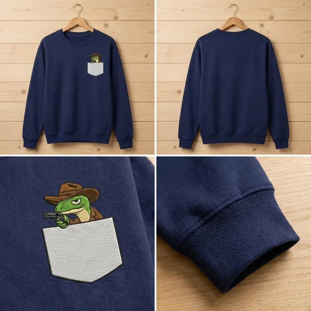 Embroidered Faux Pocket Cowboy Lizard Sweatshirt, Western Crewneck