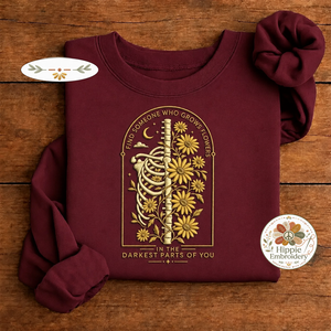Embroidered Find Someone Who Grows Flowers Skeleton Sweatshirt, Crew