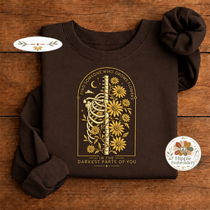 Embroidered Find Someone Who Grows Flowers Skeleton Sweatshirt, Crew