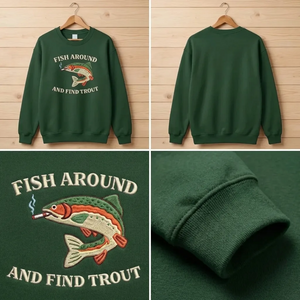 Embroidered Fish Around and Find Trout Vintage Washed Hat, Cap