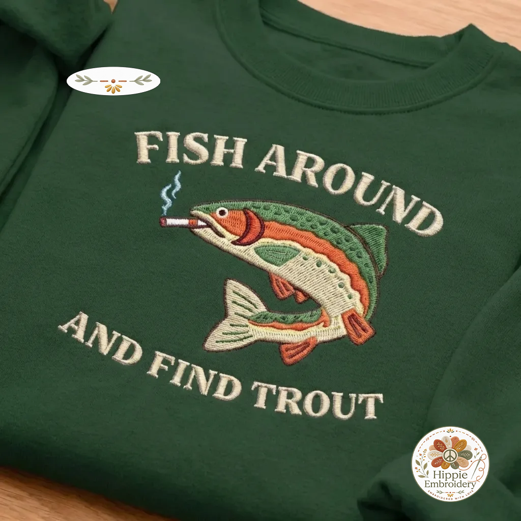 Embroidered Fish Around and Find Trout Vintage Washed Hat, Cap