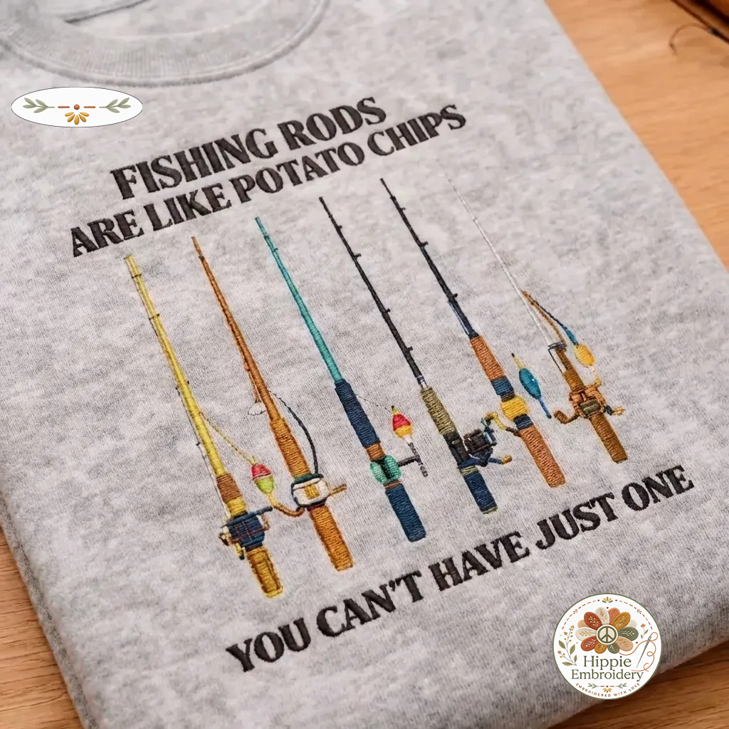 Embroidered Fishing Rods Sweatshirt, Funny Angler Crewneck