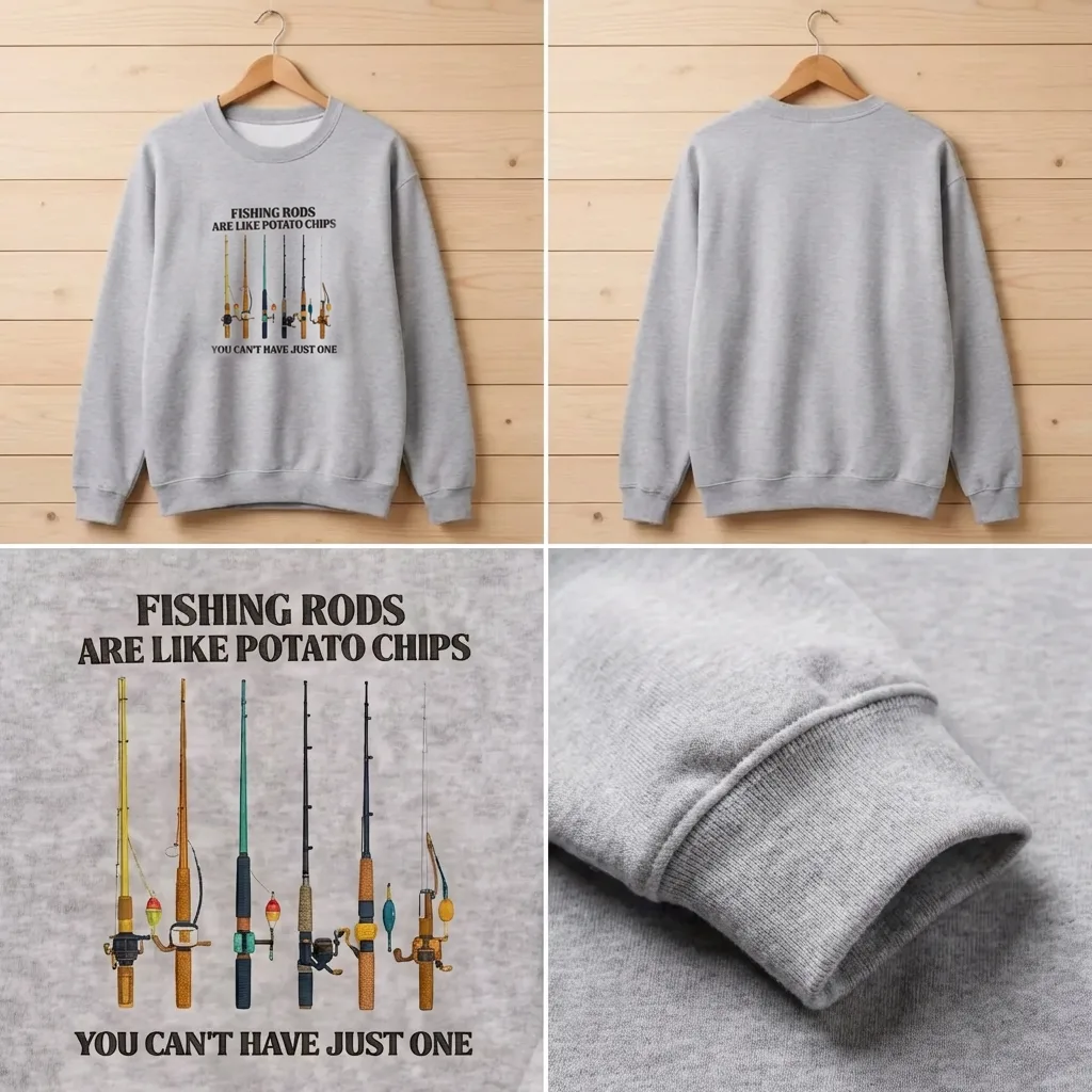 Embroidered Fishing Rods Sweatshirt, Funny Angler Crewneck