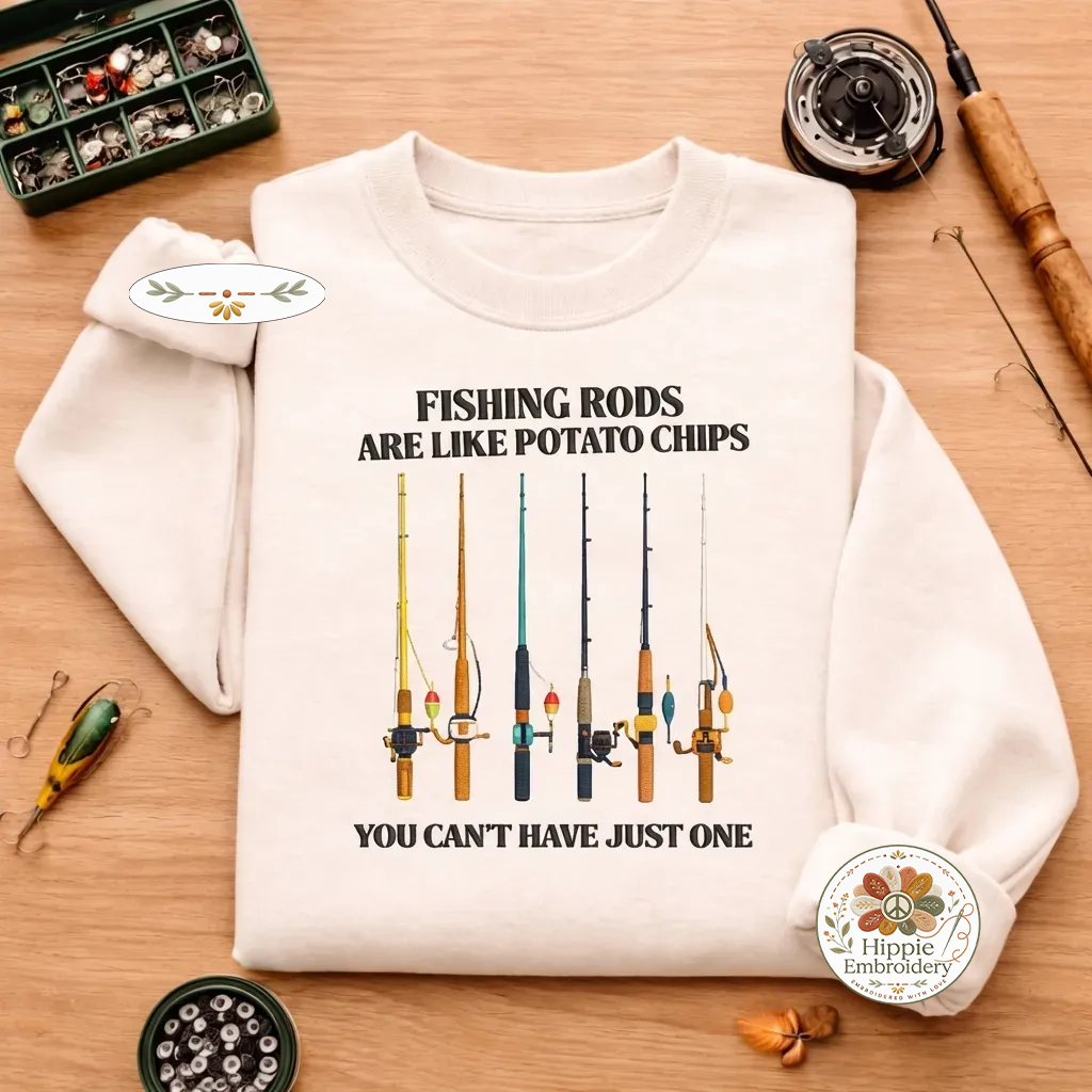 Embroidered Fishing Rods Sweatshirt, Funny Angler Crewneck