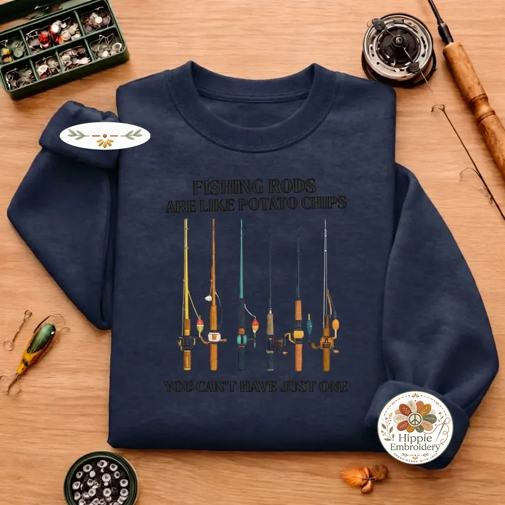 Embroidered Fishing Rods Sweatshirt, Funny Angler Crewneck