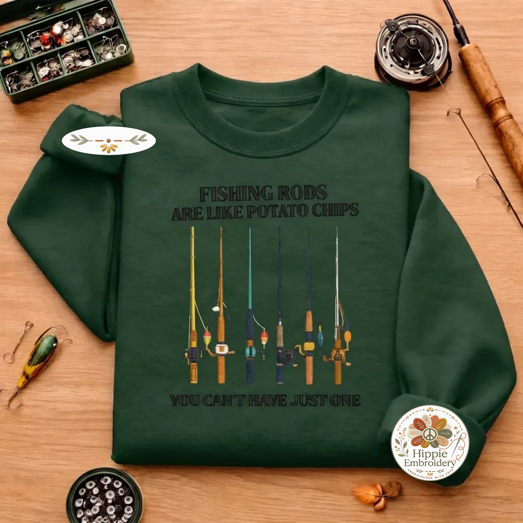 Embroidered Fishing Rods Sweatshirt, Funny Angler Crewneck