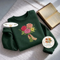 Embroidered Floral Bouquet Sweatshirt, Hand Holding Roses Shirt