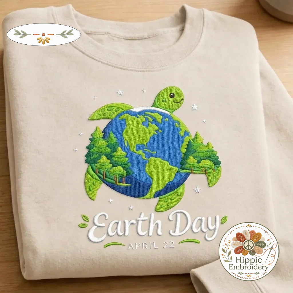 Embroidered Floral Earth Day Sweatshirt, Make Everyday Earth Day Tee