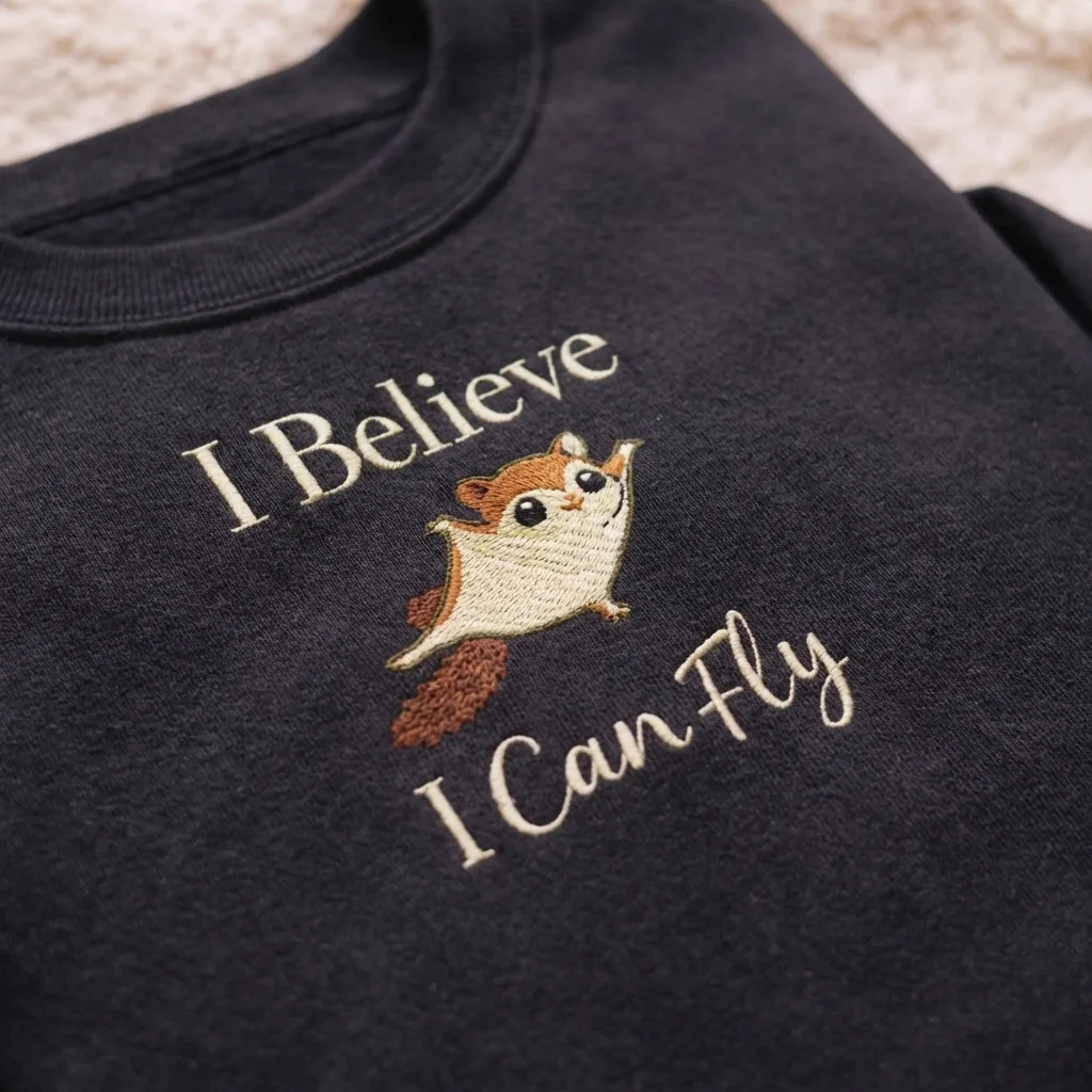 Embroidered Flying Squirrel Sweatshirt, Funny Woodland Top