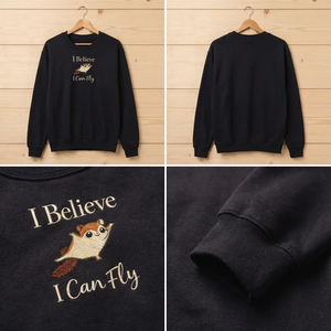 Embroidered Flying Squirrel Sweatshirt, Funny Woodland Top