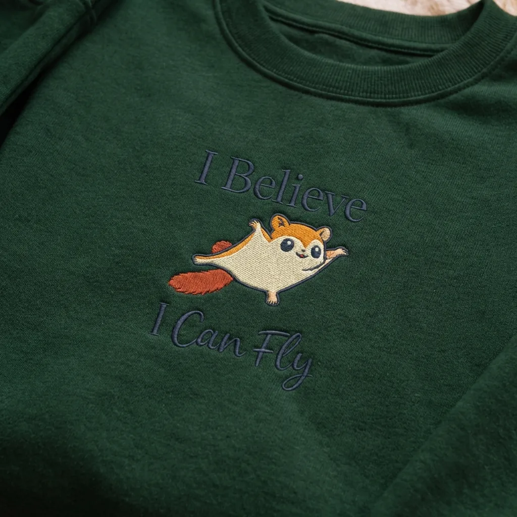 Embroidered Flying Squirrel Sweatshirt, Funny Woodland Top