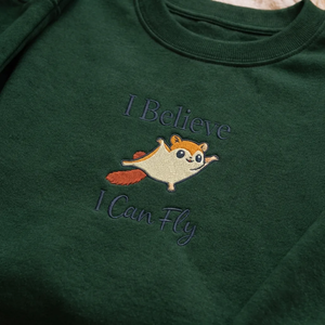 Embroidered Flying Squirrel Sweatshirt, Funny Woodland Top