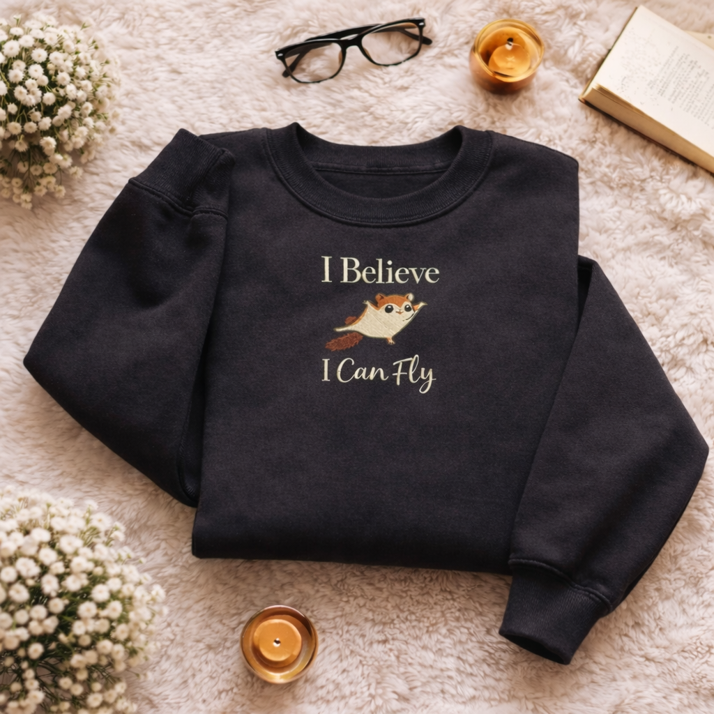 Embroidered Flying Squirrel Sweatshirt, Funny Woodland Top