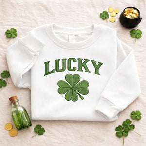 Embroidered Four-Leaf Clover Sweatshirt, Irish Top