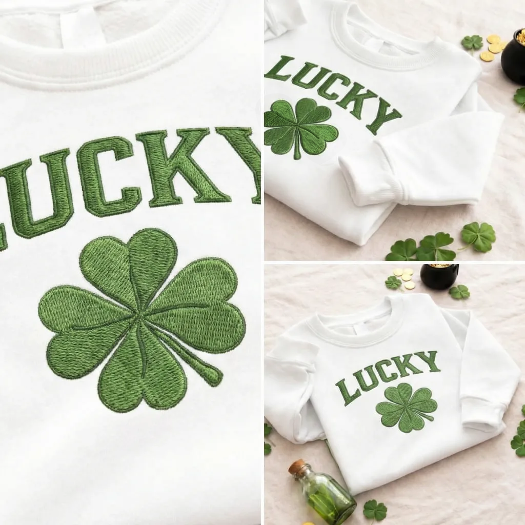 Embroidered Four-Leaf Clover Sweatshirt, Irish Top