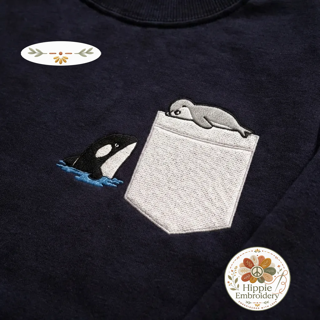 Embroidered Funny Penguin Pocket Sweatshirt, Take The Plunge Shirt
