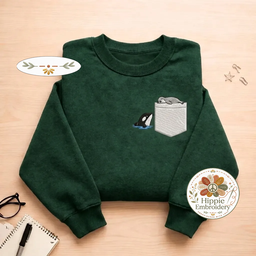 Embroidered Funny Penguin Pocket Sweatshirt, Take The Plunge Shirt