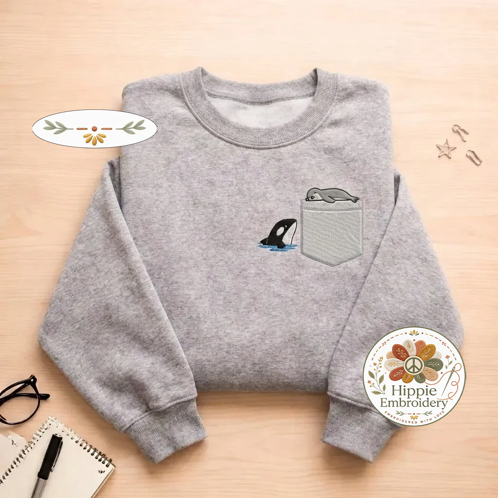 Embroidered Funny Penguin Pocket Sweatshirt, Take The Plunge Shirt
