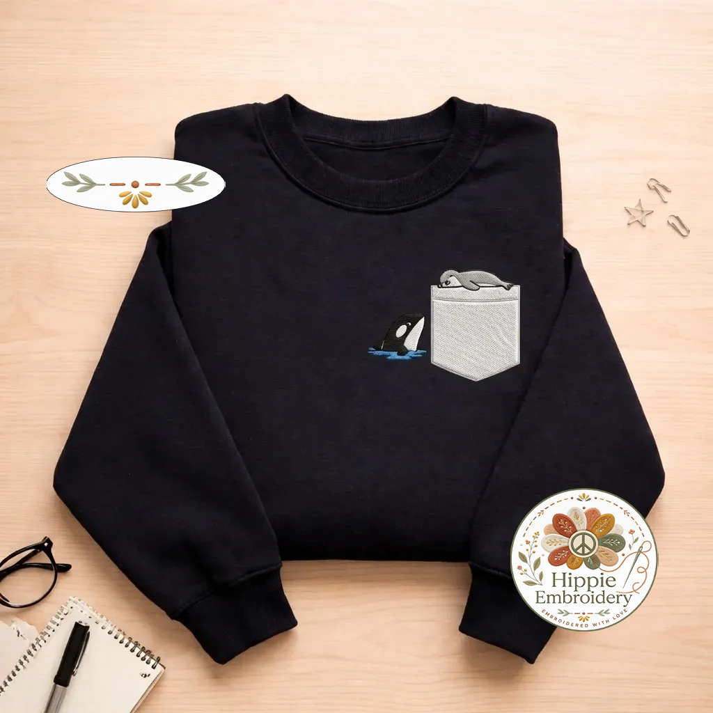 Embroidered Funny Penguin Pocket Sweatshirt, Take The Plunge Shirt