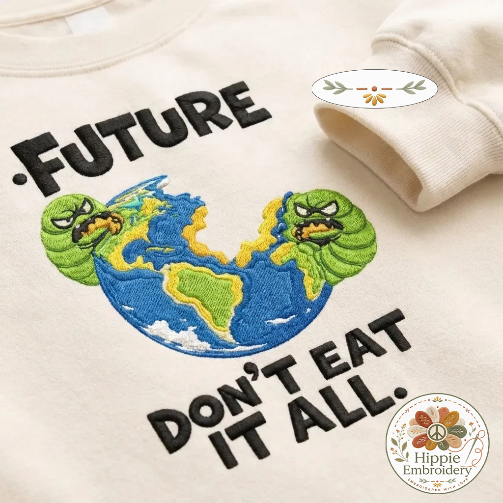Embroidered Future Don't Eat It All Sweatshirt, Eco Earth Shirt