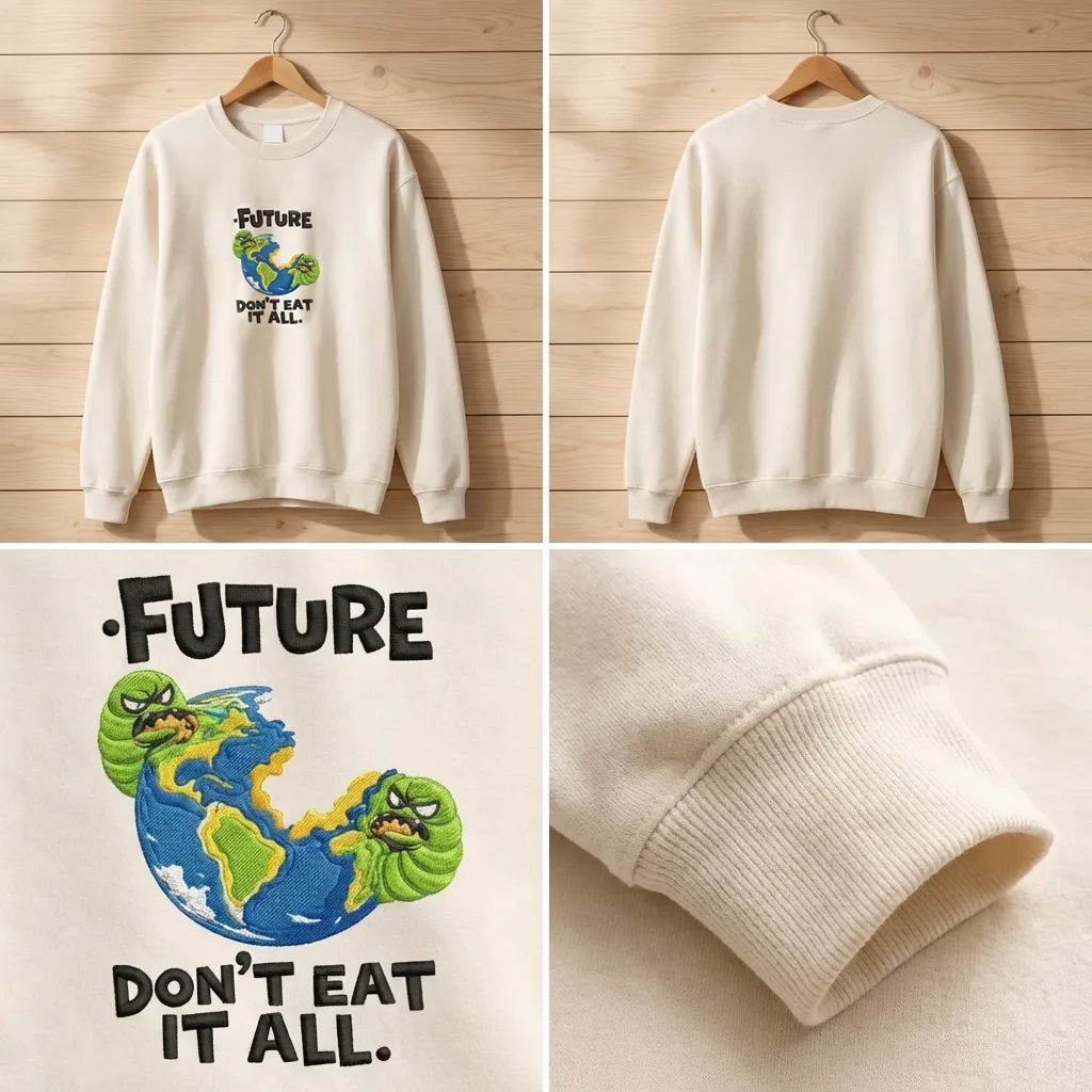 Embroidered Future Don't Eat It All Sweatshirt, Eco Earth Shirt
