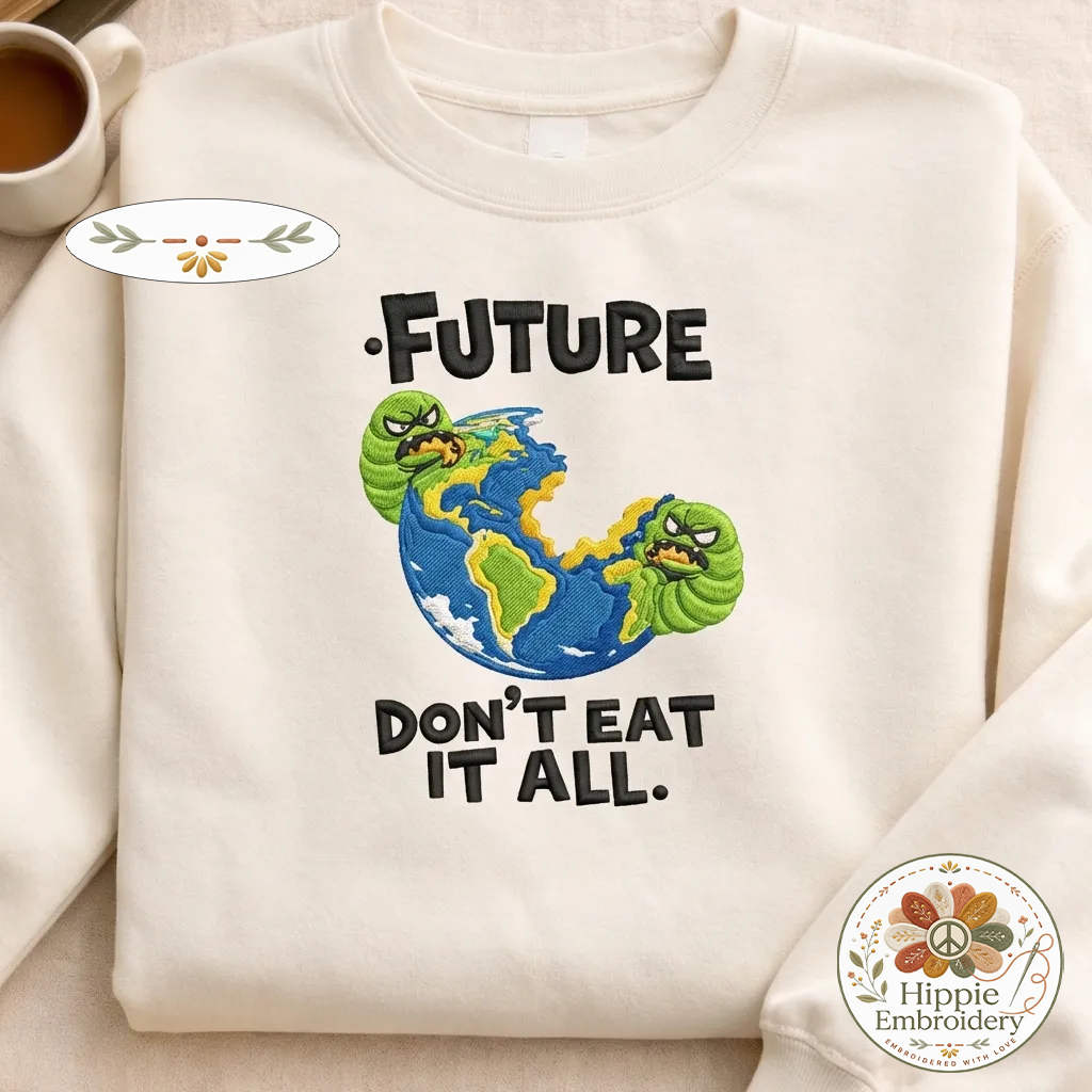 Embroidered Future Don't Eat It All Sweatshirt, Eco Earth Shirt