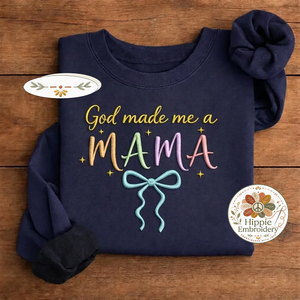Embroidered God Made Me A MAMA Shirt, Floral Bow Christian Crew