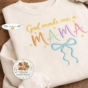Embroidered God Made Me A MAMA Shirt, Floral Bow Christian Crew