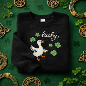 Embroidered Goose Sweatshirt, St Patricks Day Shamrock Top