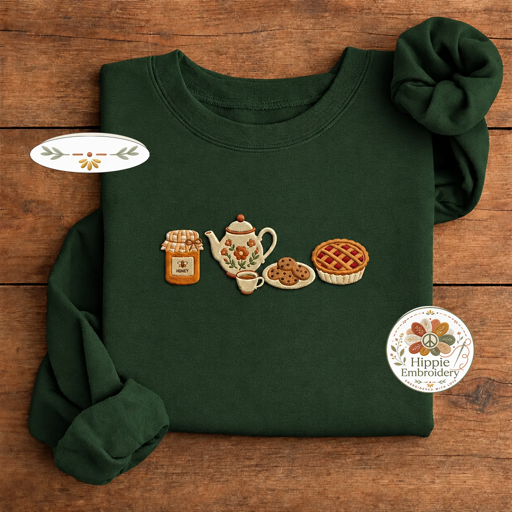 Embroidered Grandma Cottagecore Hen Sweatshirt, Cozy Tea Time Crew