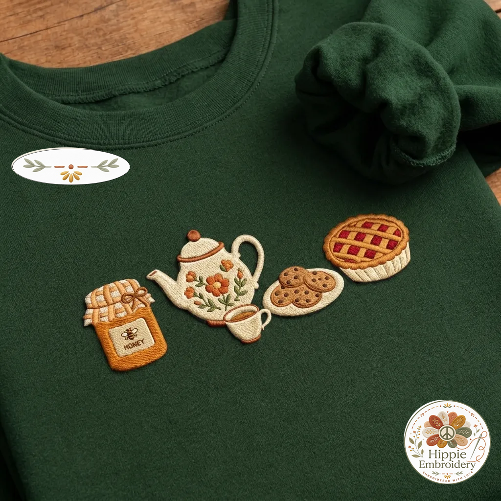 Embroidered Grandma Cottagecore Hen Sweatshirt, Cozy Tea Time Crew