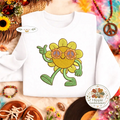 Embroidered Groovy Sunflower Sweatshirt, 70s Retro Daisy Top